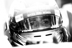 SAO PAULO, BRAZIL - NOVEMBER 11: (EDITORS NOTE: Image has been converted to black and white.) Daniel Ricciardo of Australia and Red Bull Racing prepares to drive in the garage during final practice for the Formula One Grand Prix of Brazil at Autodromo Jose Carlos Pace on November 11, 2017 in Sao Paulo, Brazil. (Photo by Dan Istitene/Getty Images) // Getty Images / Red Bull Content Pool // P-20171111-00687 // Usage for editorial use only // Please go to www.redbullcontentpool.com for further information. //